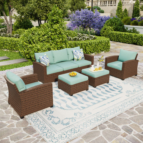 MFSTUDIO Upgraded Outdoor Sofa Set Rattan Set with Thick Cushions
