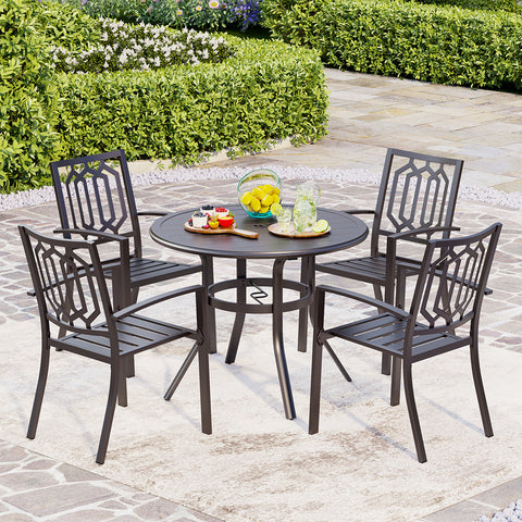PHI VILLA 5-Piece Round Table & Stackable Chairs Outdoor Patio Dining Set