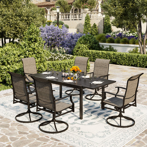 PHI VILLA Expandable Table Patio Dining Set with Highback Textilene Dining Chairs