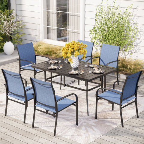 Phi Villa 7-Piece Colorful Txtilene Fixed Chair Dining Sets for Backyard