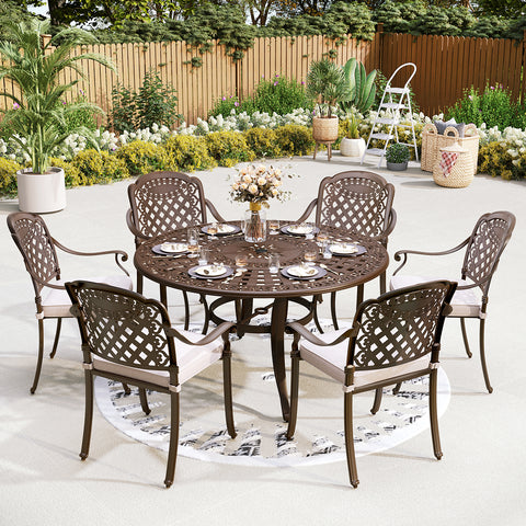 cast aluminum dining set of 6 for backyard with round table
