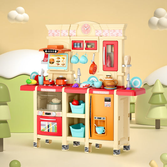 All-in-One Interactive Play Kitchen for Toddlers in Red