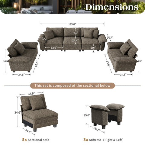 PHI VILLA Modern Chenille Modular Cloud Sofa Set with Deep Seats for Living Room