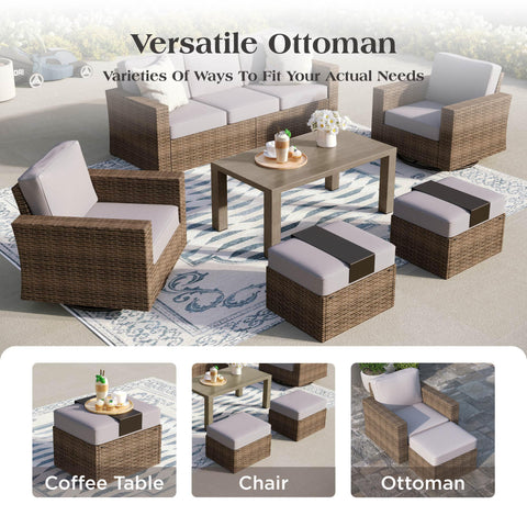 Phi Villa Luxury 5 Seats Wicker Patio Conversation Sofa Set with Swivel Chairs