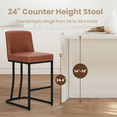 PHI VILLA 24" Modern Square PU Leather Bar Stool with Metal Frame, Set of 4