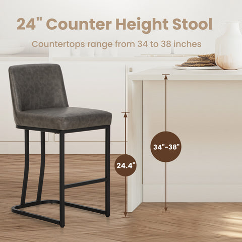 PHI VILLA 24" Modern Square PU Leather Bar Stool with Metal Frame, Set of 4