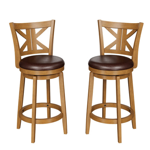 PHI VILLA 360° Swivel Farmhouse Wood Bar Stools with Patented K-Shaped Back