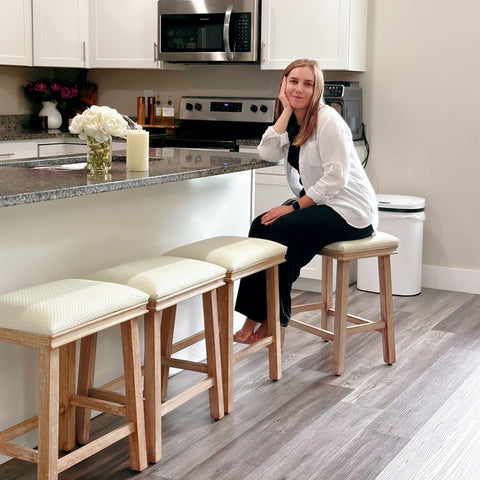 PHI VILLA 24" Backless Counter Height Bar Stools with Faux Leather Seat, Set of 4