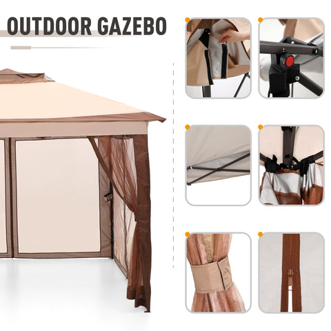 PHI VILLA 11' x 11' Pop-Up Outdoor Portable Instant Gazebo Canopy Tent with Mosquito Netting