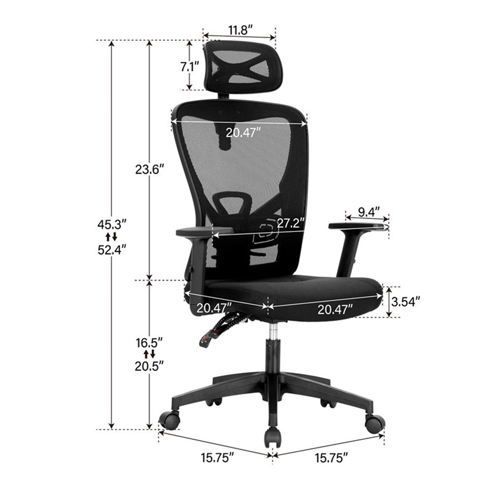 Phi Villa Adjustable Mesh Swivel Office Chair with Headrest and Lumbar Support