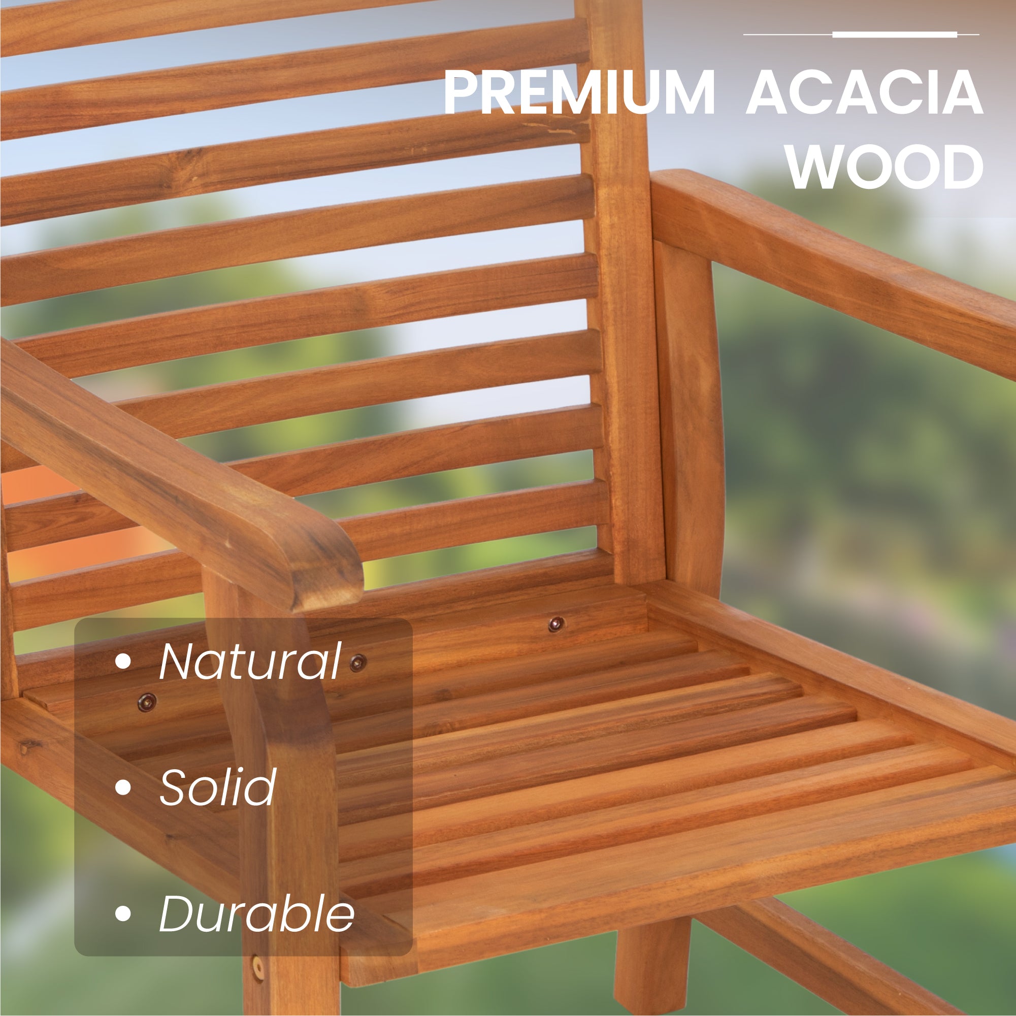 PHI VILLA Acacia Wood Patio Furniture Set Adjustable Table & Fixed Chairs
