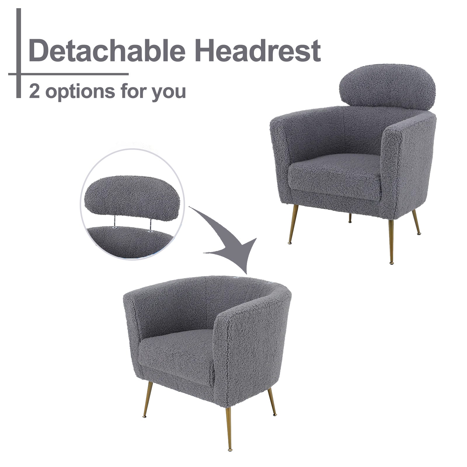 PHI VILLA Modern Sofa Armchair with Detachable Headrest