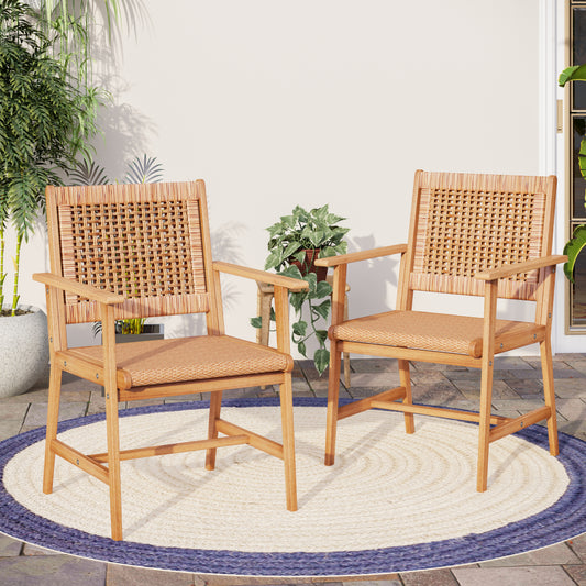 Sophia & William Rattan and Acacia Wood Outdoor Dining Chairs