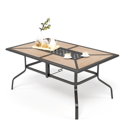 Phi Villa Geometric Wood-look Patio Dining Table with Umbrella Hole