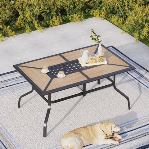 Phi Villa Geometric Wood-look Patio Dining Table with Umbrella Hole