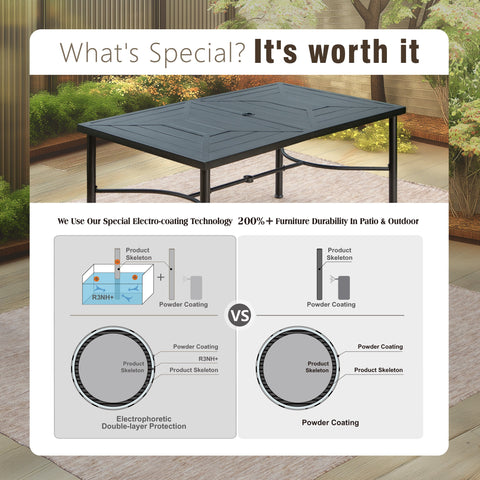 MFSTUDIO Geometric Stamped Rectangle Steel Table, Table for 6 People