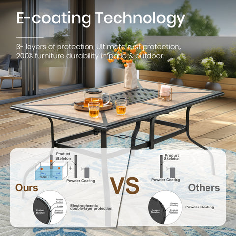 Phi Villa Geometric Wood-look Patio Dining Table with Umbrella Hole