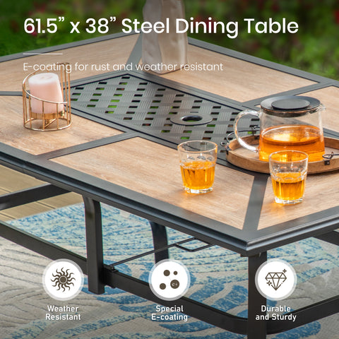 Phi Villa Geometric Wood-look Patio Dining Table with Umbrella Hole