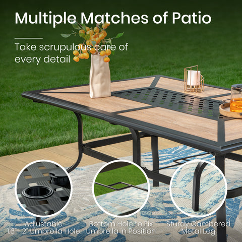 Phi Villa Geometric Wood-look Patio Dining Table with Umbrella Hole