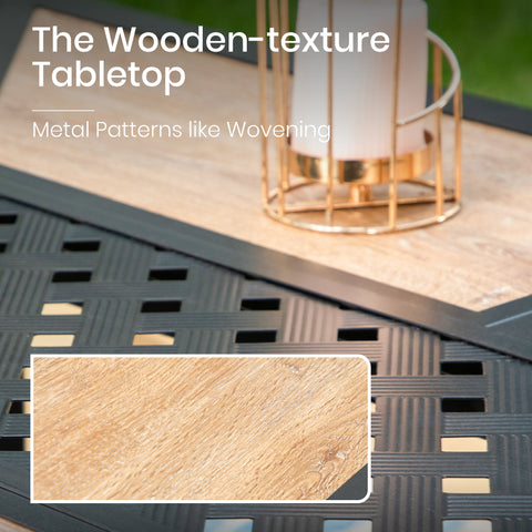 Phi Villa Geometric Wood-look Patio Dining Table with Umbrella Hole