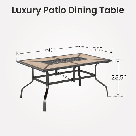 Phi Villa Geometric Wood-look Patio Dining Table with Umbrella Hole