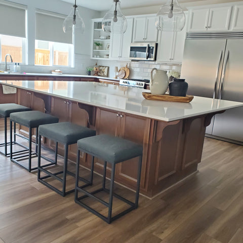 PHI VILLA 24'' Backless PU Leather Bar Stools for Kitchen Island with Sturdy Metal Frame- Set of 4