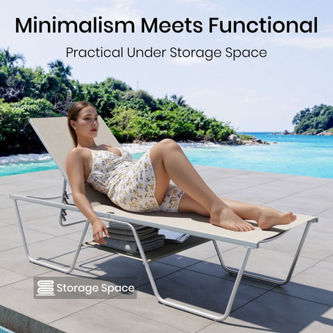 PHI VILLA Extra Large W-Shaped Outdoor Chaise Lounge with Under Storage