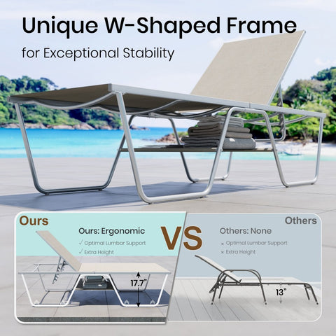 PHI VILLA Extra Large W-Shaped Outdoor Chaise Lounge with Under Storage