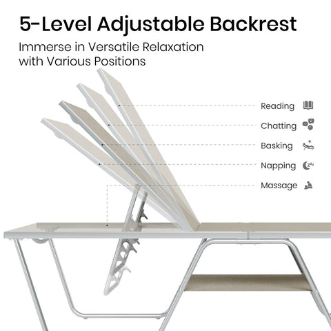 PHI VILLA Extra Large W-Shaped Outdoor Chaise Lounge with Under Storage
