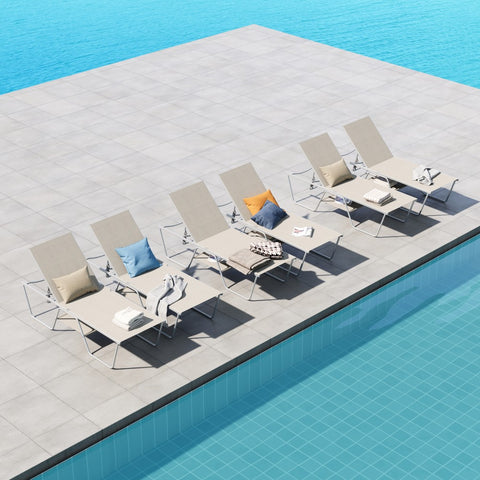 PHI VILLA Extra Large W-Shaped Outdoor Chaise Lounge with Under Storage