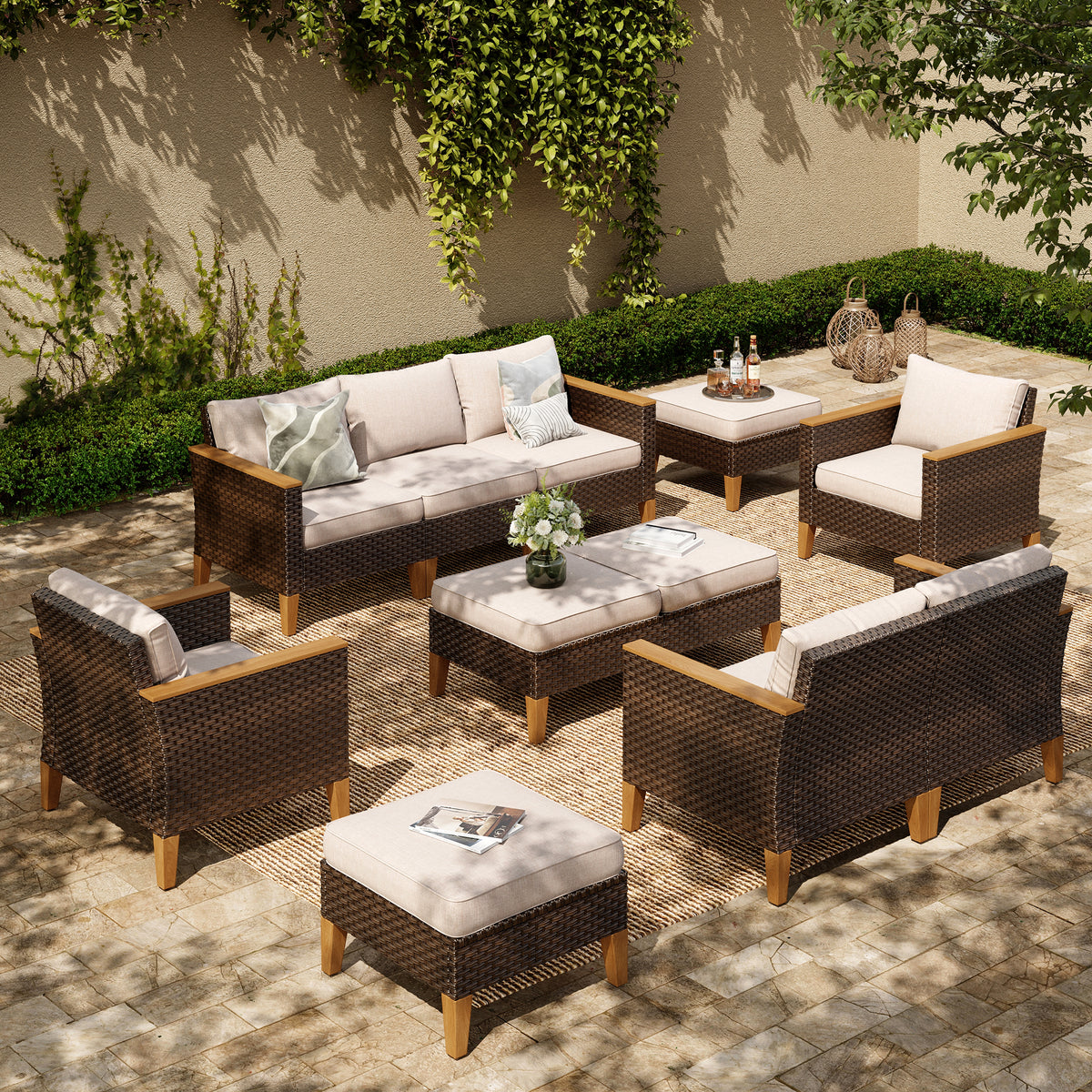PHI VILLA 12-Piece Luxury Rattan Outdoor Sofa Sectional