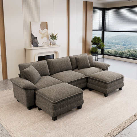 PHI VILLA Modular Chenille Cloud Sofa with Ottoman for Living Room & Apartment