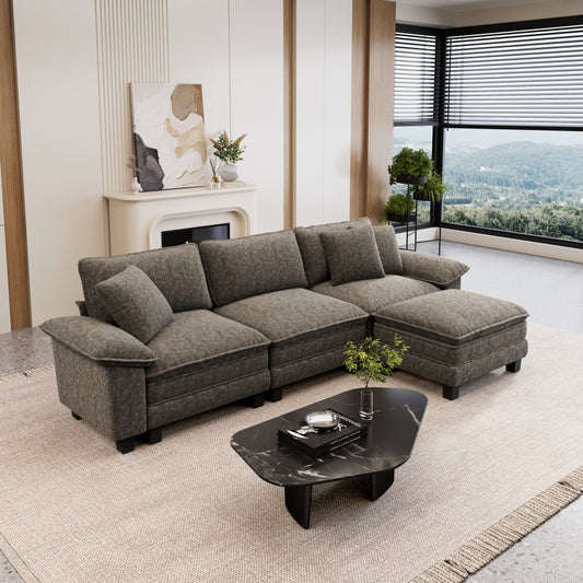 PHI VILLA Modular Chenille Cloud Sofa with Ottoman for Living Room & Apartment