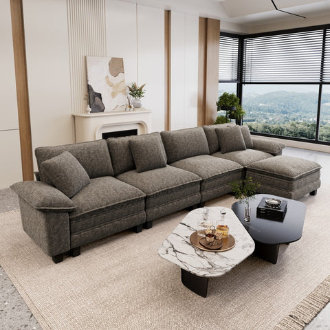 PHI VILLA Modular Chenille Cloud Sofa with Ottoman for Living Room & Apartment