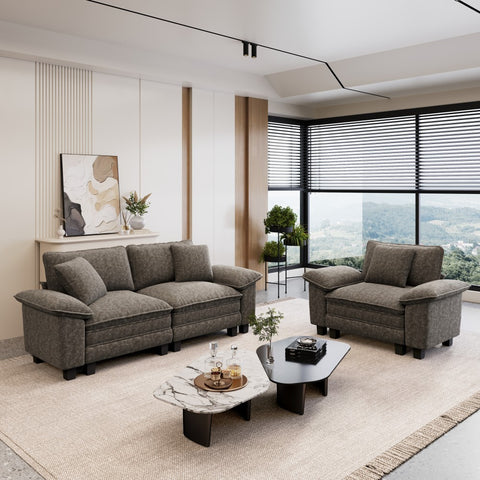 PHI VILLA Modern Chenille Modular Cloud Sofa Set with Deep Seats for Living Room