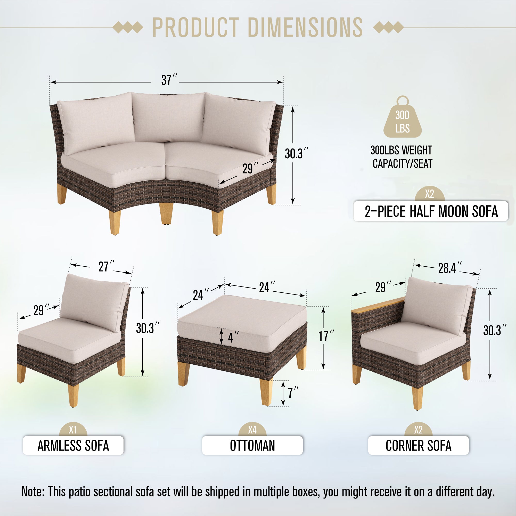 PHI VILLA 11-Piece Rattan Half-Moon Curved Luxury Outdoor Sofa Sectional