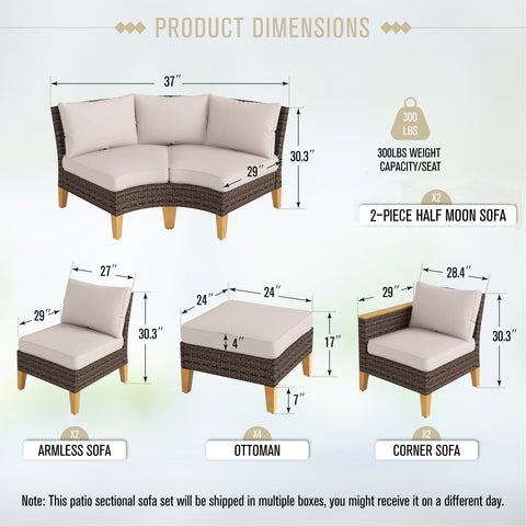 PHI VILLA 12-Piece Rattan Half-Moon Curved Luxury Outdoor Sofa Sectional