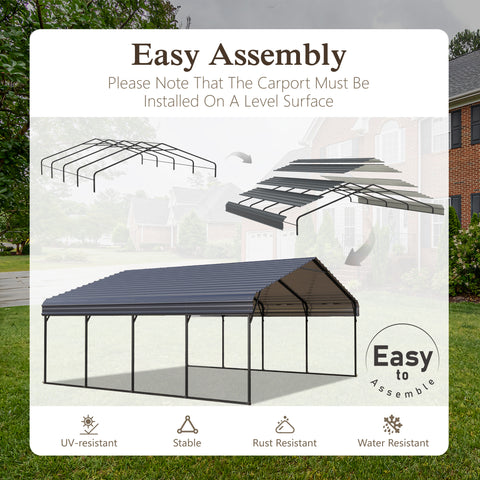 PHI VILLA Heavy Duty Carport with Galvanized Steel Roof Multi-Purpose Shelter