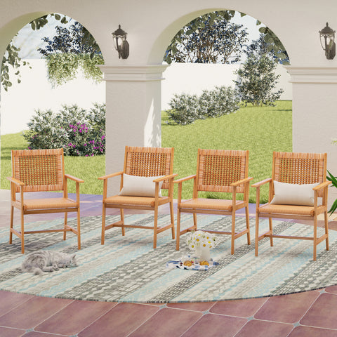 Sophia & William Rattan and Acacia Wood Outdoor Dining Chairs