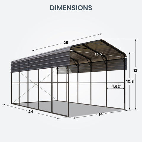 14ft Galvanized Heavy-Duty Outdoor Metal High RV Carports - PHI VILLA