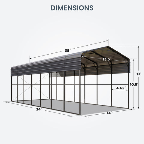 14ft Galvanized Heavy-Duty Outdoor Metal High RV Carports - PHI VILLA