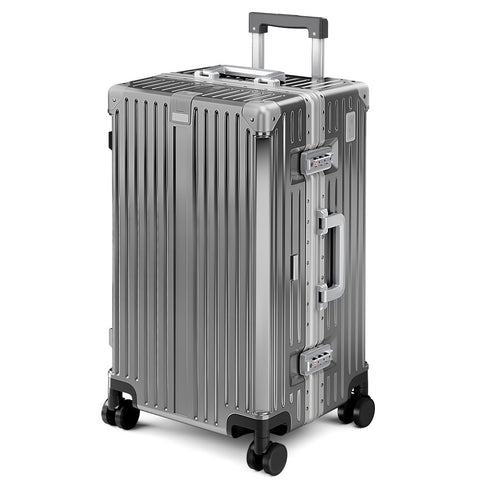 Thickened Aluminum Frame Trunk Luggage with TSA Lock USB Charging, 26/30 Inch
