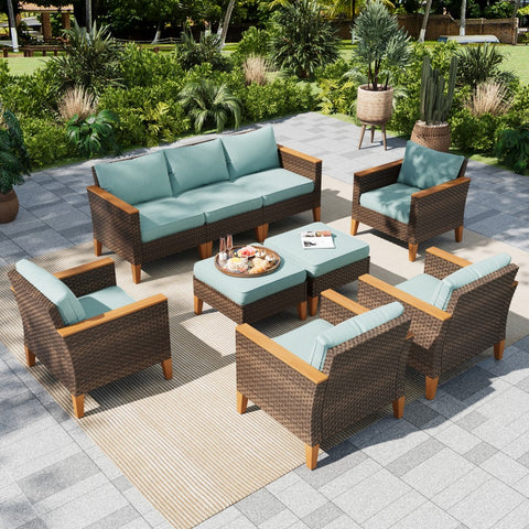 PHI VILLA 9-Piece Rattan Half-Moon Curved Luxury Outdoor Sofa