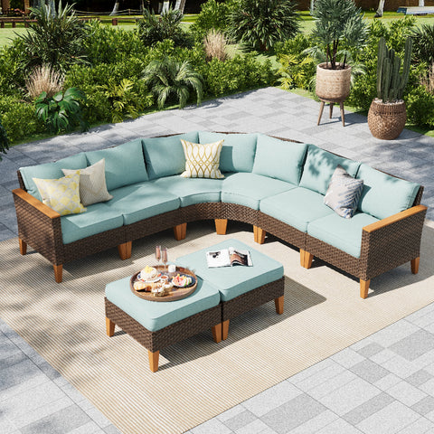 8-Piece Rattan Half-Moon Curved Luxury Outdoor Sofa Sectional