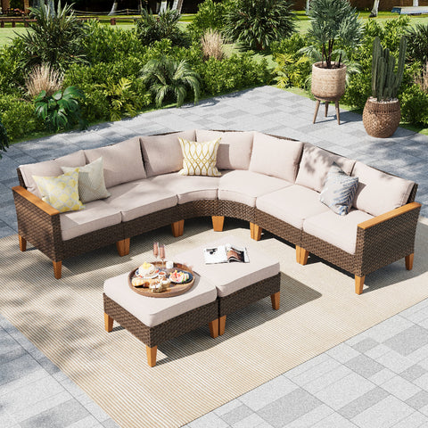 8-Piece Rattan Half-Moon Curved Luxury Outdoor Sofa Sectional