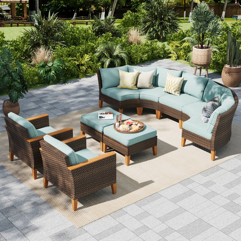PHI VILLA 9-Piece Rattan Half-Moon Curved Luxury Outdoor Sofa