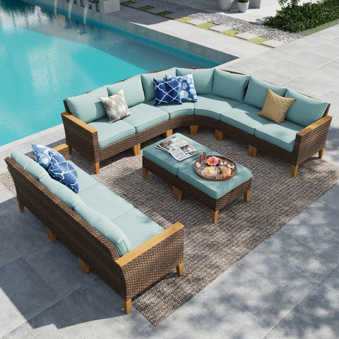 PHI VILLA 10/11 Pieces Rattan Half-Moon Curved Luxury Outdoor Sofa Sectional