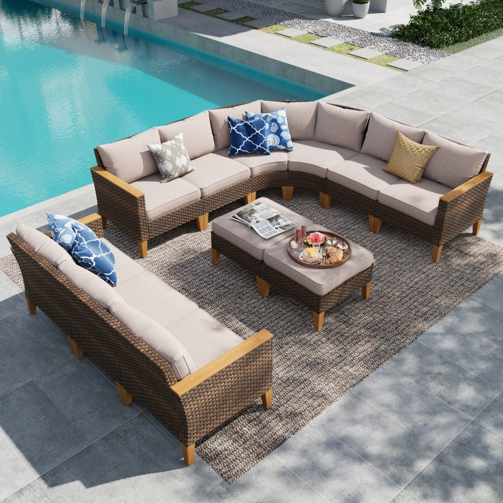 PHI VILLA 10/11 Pieces Rattan Half-Moon Curved Luxury Outdoor Sofa Sectional