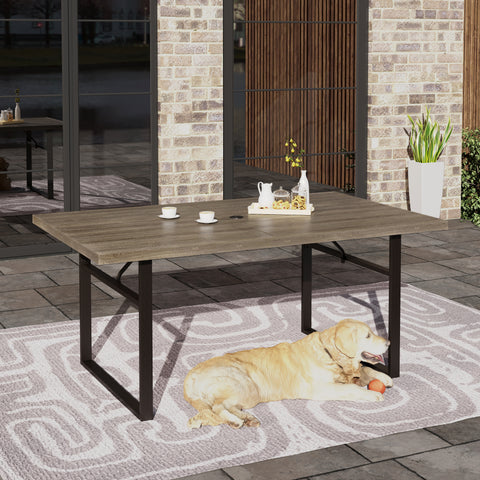 Sophia & William 64" x 38" Wood-grain Patio Dining Table with U-shaped Legs