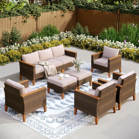 PHI VILLA 9-Piece Rattan Half-Moon Curved Luxury Outdoor Sofa